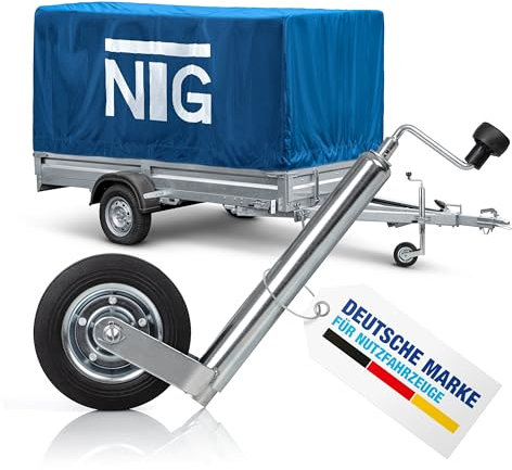 NTG Stützrad für Anhänger und Wohnwagen | Vollgummireifen | 150kg Stützlast | 46 bis 68 cm Höhe | Verzinkter Stahl | Mit und Ohne Klemmhalter | 750kg Anhänger