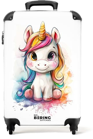 NoBoringSuitcases.com Kinderkoffer Mädchen, Reisetrolley Mit Rollen, Kinder Reisekoffer, Kindertrolley, Koffer Mädchen, Handgepäck Koffer, Handgepäck 55x40x20 cm (Einhorn - Weiß)