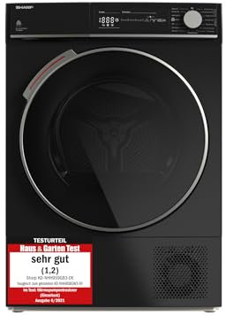 Sharp KD-NHH9S9GB3-DE Wärmepumpentrockner/C / 9 kg/Programmknebel und DirectTouch-Bedienung auf LED-Display / 15 Programme/Trommelinnenbeleuchtung/Schwarz