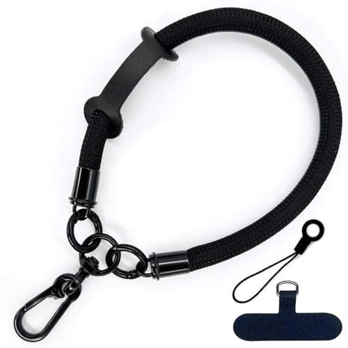 10 mm Diametro cinturino da polso per cellulare con toppa nera staccabile, per custodia smartphone, permesso di lavoro, chiave, nero, 10mm Diámetro