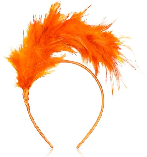 Dilunave Buntes Feder-Stirnband Fascinator für Karneval Party, Orange