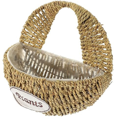 BCOATH Blumenkorb Hangend Aus Grasmaterial Geflochtener Korb Für Zimmerpflanzen Dekorativer Wandhängekorb Passend Für Balkon Und Veranda