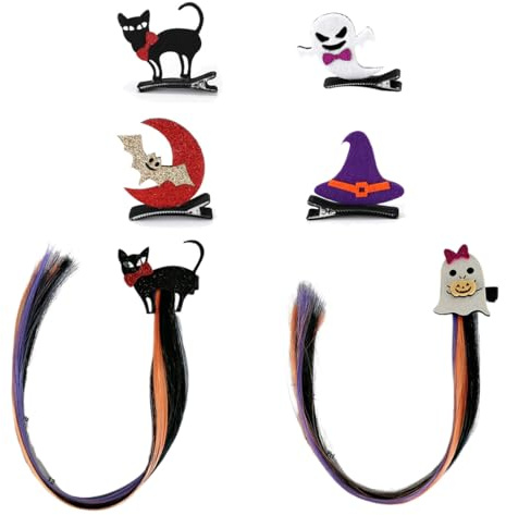 Horquillas Halloween, 6 Piezas Accesorios para el Cabello Halloween, Clips de Murciélago, Horquilla de Calabaza Pinza de pelo de Terror para Niñas