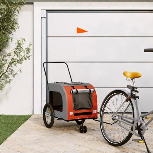 Xichuzi Fahrradanhänger Hunde Orange und Grau Oxford-Gewebe und Eisen, Fahrrad Anhänger, Lastenanhänger, Handwagen, Fahrrad-lastenanhänger, Lastenfahrrad - 93851