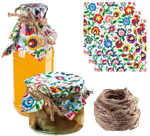 KADAX 10er Set Schmuckdeckchen für Einmachgläser Blumen – Marmeladendeckchen aus Papier mit Jutekordel | Dekorativ & Geschenkfertig