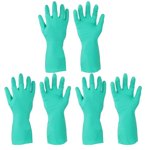 sourcing map Nitrile Chemical Resistant Gloves, Industrial Gloves Anti-Slip Protective Safety Work Glove for Cleaning Dish Washing Resist Acid Alkali, Medium,Green, Pair of 3