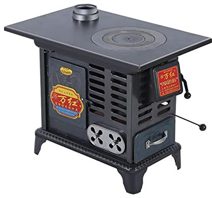 Stufa a Legna, Grande Stufa a Legna in ghisa gassata a Risparmio energetico, Stufa a Legna per Cucinare Senza Fumo all'Interno/all'Esterno, Forno Integrato, Serbatoio di Acqua Calda in accia