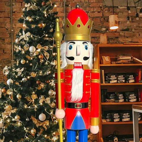CDL Cascanueces decoración navideña rojo y azul 60 pulgadas XXXL figura grande de madera cascanueces de Navidad King 6 pies de alto K08