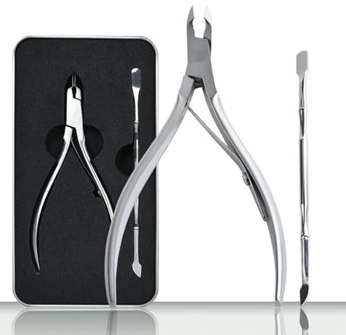 Guowall Nagelhautzange Set 2 teilig - Nagelhautschneider und nagelhautschieber, Edelstahl Nagelhautentferner für Entfernen von Nagelhaut an Finger und Zehen