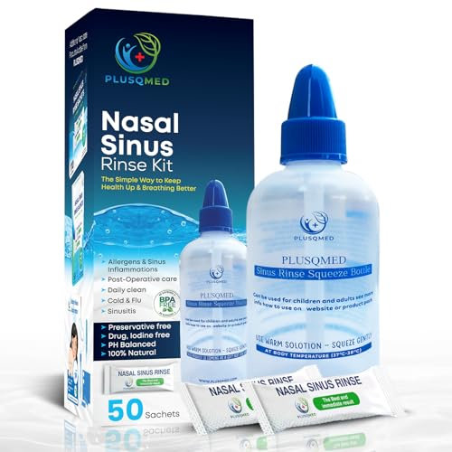Sinus Rinse Kit, Squeeze Bottle, Neti Pot,+20 Salt sachets, Original Plusqmed,Nasal wash, Sinus Rinse, Adults, Children (250 ml + 50 Salt)