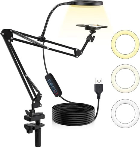 Led Luce Ad Anello Con Supporto Per Telefono,Supporto E Supporto Per Telefono,Scrivania Treppiede Regolabile,Scrivania Con 3 Colori 10 Luminosità Per Selfie (10'' Led Luce Ad Anello)