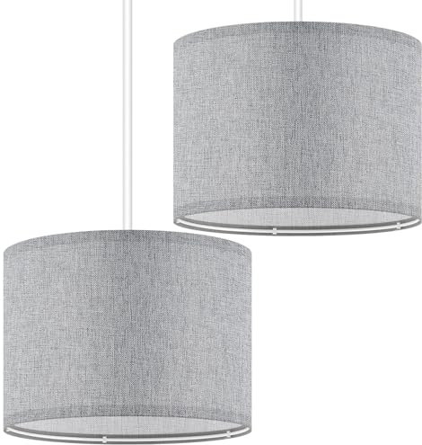 Weewooday Fabric Lampshade for Ceiling with E27 to E14 Adapter Ring Modern Pendant Table Floor Lamp Shades for Bedside Lamp 26 x 18 cm(Grey,2 Set)