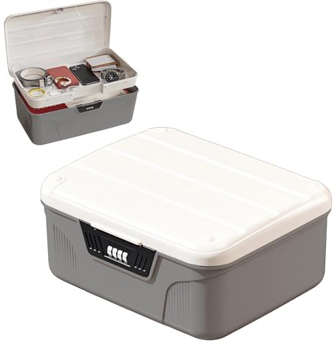 Boîte de rangement à médicaments à 2 couches, verrouillable avec code, plateau amovible, boîte de premiers secours, boîte à combinaison d'urgence pour la maison, le bureau, l'école, l'armoire (gris)