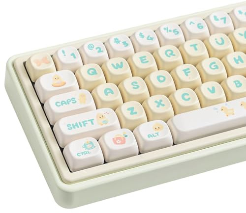 COOMICKEY MOA Profile PBT Keycap Set, Yellow White Custom Keycaps, Dye-Sublimation Cute Duck Keycaps Suitable for Most 65% 75% 100% Gateron Cherry MX Switches Mechanical Keyboard