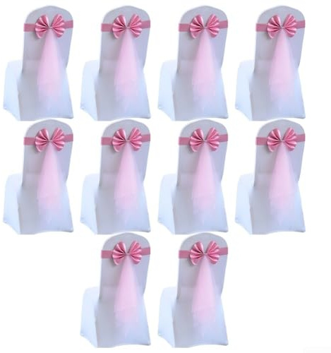 HomeVortex 10 Stück Stuhlschärpen Schleife elastische Stuhlschärpen Stuhlhussen Hochzeit Party Hotel Dekorationen für Hochzeiten Partys (Rosa)