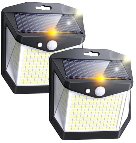 Solar Security Lights Outdoor Garden: 248 LED Outdoor Garden Wall Lights 3 Modes Motion Sensor Outside Solar Panel Powered Flood Light IP65 Waterproof for Garage Yard Fence Front Door 2 Pack