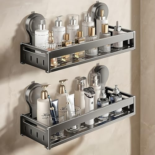 ONXE Mensola portaoggetti da bagno, antiruggine, confezione da 2 mensole con ventosa, asciugatura rapida, grande capacità, accessori per casa e bagno (30 cm)