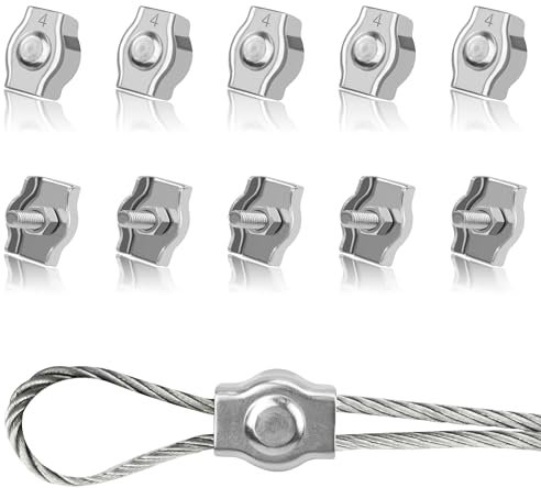 Tunejoy Morsetti per Fune Metalliche M4 Morsetto per Funi in Acciaio Inox 304 per Funi Metalliche da 4mm Giardino Cavi Patio e Vele da Sole 10 Pezzi