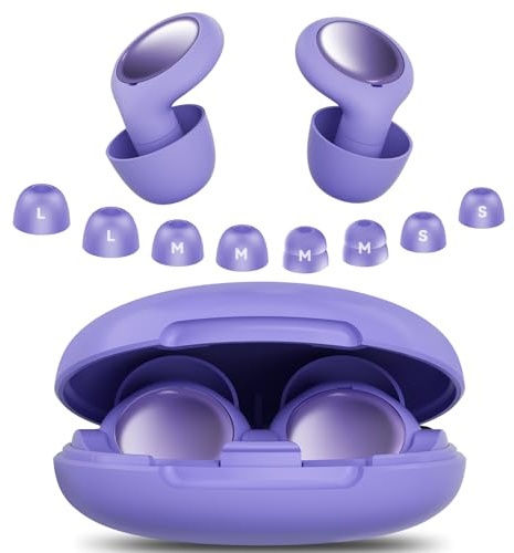Ear Plugs for Sleep Noise Cancelling - 45dB, Customized Soft Earplugs for Concert, Reusable Waterproof Sleep earplugs for Travel/Work, with 8 Tips(S, M, L Size and Dual-Layer Earplug)-Purple