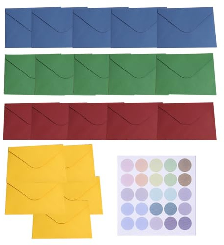 GHPKOTW 20 Mini Stück Briefumschläge Bunt, mit 25 bunten AufklebernKuvert für Geschenkkarten, für Geschenkkarten, Hochzeiten, Weihnachten und DIY, 4 Farben(100 x 70 mm)
