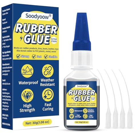 Soodyoow 30g di Colla in Gomma Extra Forte, Impermeabile, Colla in gomma Istantanea, Nero, con 4 Contagocce Applicatore, per Prodotti in Gomma, Pneumatici, Cinture, Stivali, Lavori di Bricolage