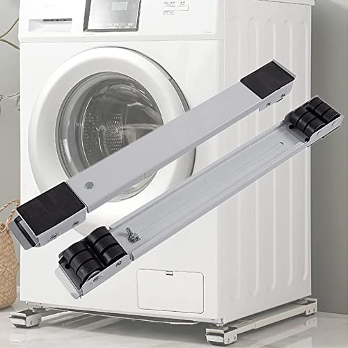 YNIYUJKL Washing Machine Stand Washer Stand Mini Fridge Base, Washing Machine Telescopic Base For Dryer, And Refrigerator, Non-Slip Furniture Pedestal, 2Pcs,Silver