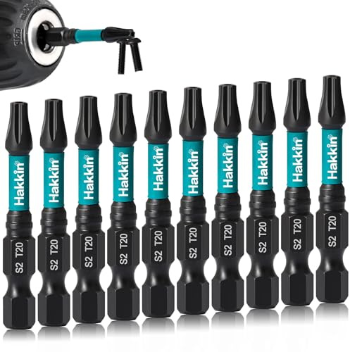 Hakkin T20 Torx Bit Set Lang 50mm 10 Stück Torx mit Loch Set 1/4 Bitsatz Lang Magnetischer Schraubendreher Set S2 Stahl Bitsatz für Akkuschrauber TX20 mit Box