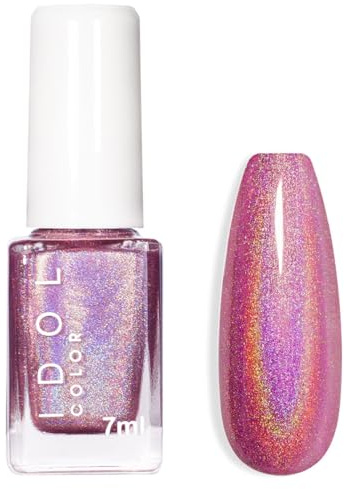 DMQ Holographic Nail Varnish, Pink Glitter Nail Polish, Quick Drying Magic Rainbow Iridescent Metallic Nail Lacquer, Holo Sparkling Long Lasting Glossy Nail Gel for Nail Art - No Need Cure (Pink)