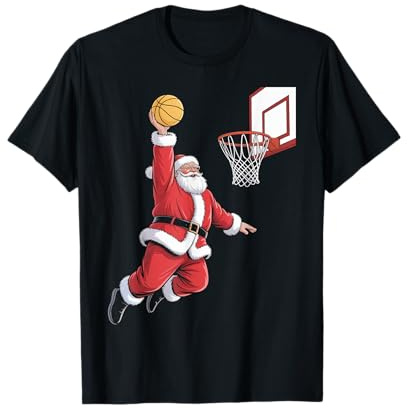 Divertente Babbo Natale Dunking Basket Natale Natale Uomini Ragazzi Bambino Maglietta