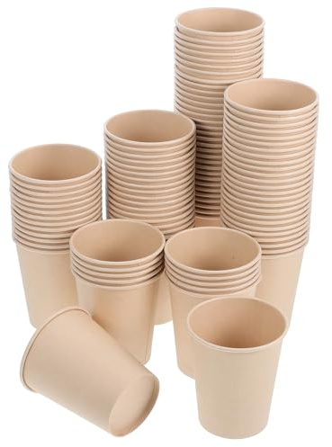 BELLIFFY 100 Pièces Gobelets Carton Épais pour Boissons Chaudes et Froides Jetables Polyvalents pour Café Jus Eau Couleur Naturelle Usage Professionnel et Domestique