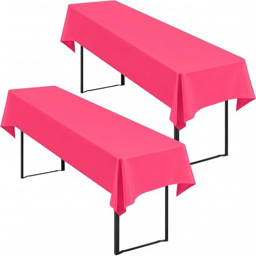 FXKS 2 Bier Tischdecken für Rechteck Tische,Heißes Rosa,100x250 cm | Polyester Tischdecke, Waschbare und Langlebige Tischdecke Tischdeckes für Garten Partys Geburtstagsfeier oder Grill