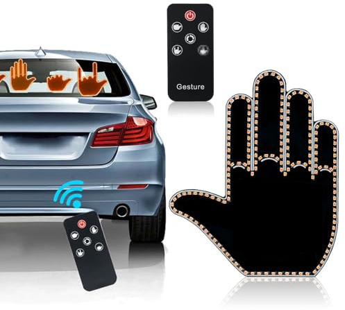 Car Finger Light with Remote - Middle Finger Car Light for Back Window, Funny LED Gesture Light with Cyclic Playback, High Brightness Road Signal Hand Gadgets, Automotive Accessories for Men and Women