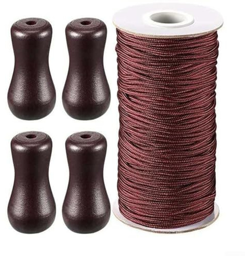Cuerda de persiana enrollable de 50 m, cuerda de repuesto para cortinas y persianas con 4 cuentas de madera, cordón de 1,8 mm para persianas romanas venecianas y persianas