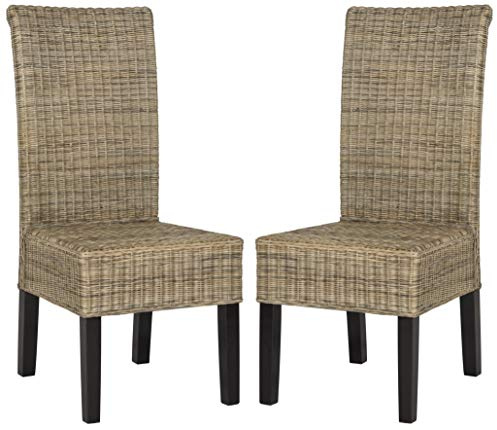 SAFAVIEH Home Collection – Arjun Set of 2 Grey Wicker Dining Chairs, Tall Back Dining Chairs with Pine Wood Legs for Kitchen or Dining Room (SEA8013A-SET2)