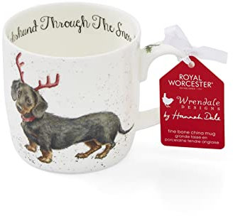 Portmeirion Home & Gifts MMOC5629-XS Dachshund Snow Mug, Bone China, Multi-Colour, 8.5 x 12 x 8 cm