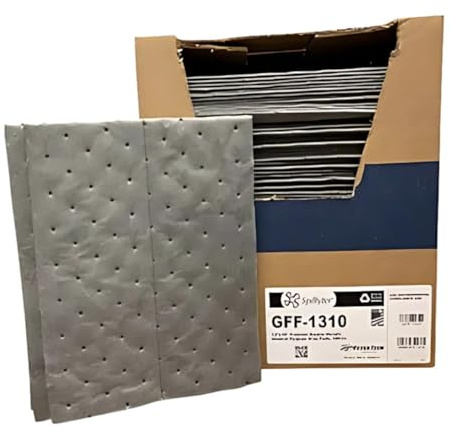 Spilfyter Universal Heavy Duty Absorbent Pads for Professional Tasks | 13 x 10, Three Ply | 100 Count | Maximum Absorption for Demanding Jobs - Ideal for Extra-Heavy Spills | GFF-1310