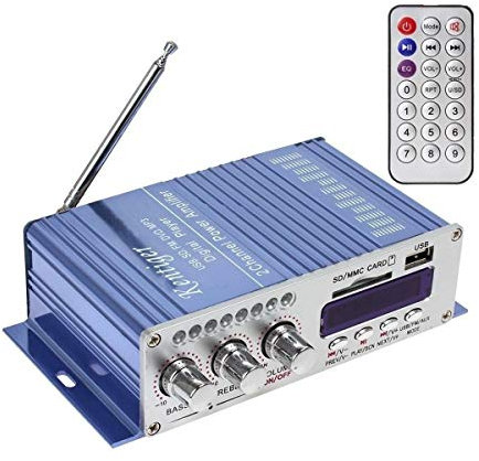 DollaTek 12V Mini 2-Canales Hi-Fi Amplificador de Audio estéreo Digital USB SD DVD FM Audio Estéreo Radio Altavoz MP3 Coche Bluetooth Pantalla Reproductor para Coche/Barco/Motocicleta - Azul