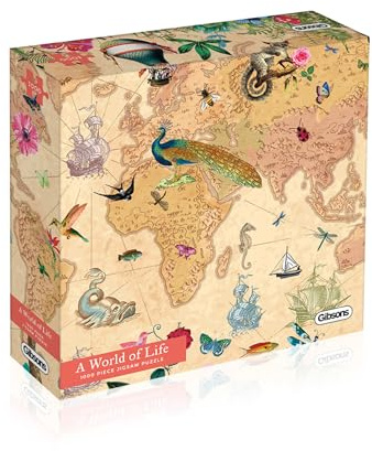 Gibsons A World of Life 1000 Piece Jigsaw Puzzle for Adults | World Map Animals Flora Artwork Puzzle | Sustainable Premium 100% Recycled Board | Great Gift | Gibsons Games