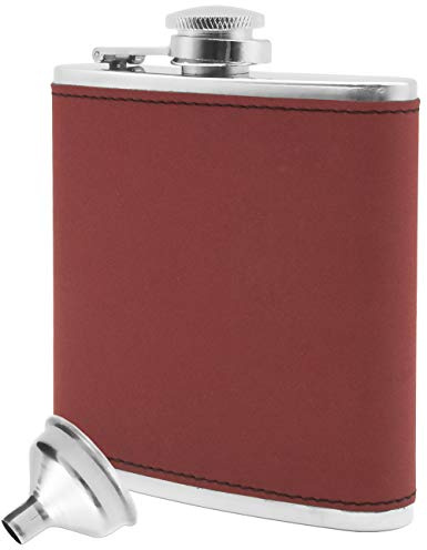 OUTDOOR SAXX Edelstahl Flachmann, 175ml, edles Wild-Leder Design, rot, in Geschenkbox