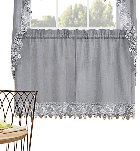 Collections Etc Lillian Floral Lace Trim Window Curtains with Rod Pocket on Top for Easy Hanging - Home Decor for Any Room