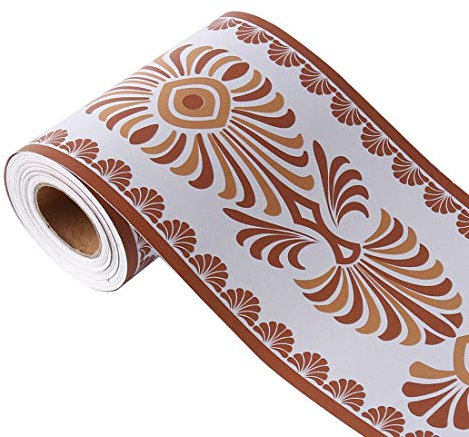 sourcing map Wandpapier Bordüre Selbstklebend Wandbelag PVC Boden für Küche Bad Schlafzimmer Wanddekor 3,94 Zoll von 32,8 Fuß Braun weiß Chrysanthemenmuster