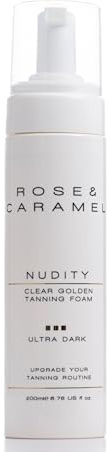 Rose & Caramel Nudity Clear Self Tanning Mousse 200ml | No guide colour; zero transfer on fabrics; deep 30-hour skin hydration via Elfamoist; made in the UK; vegan & cruelty-free