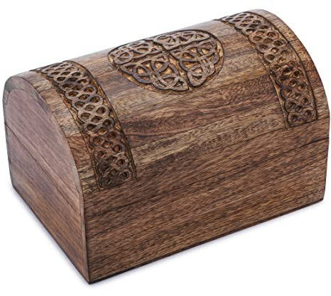 Ajuny Coffret à Bijoux en Bois de Manguier Sculpté – Motif Celtique Arbre de Vie, Fait Main – Boîte de Rangement 23 x 15 x 15 cm pour Colliers, Montres & Souvenirs – Coffre Décoratif, Idée Cadeau
