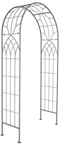 CHARLES BENTLEY Decorative, Wrought Iron Arch, Ideal for Growing Plants, Classic Antique Grey Finish, Vintage, Rustic, Outdoor, Garden, Lawn, Patio, Archway (211x103x36cm)