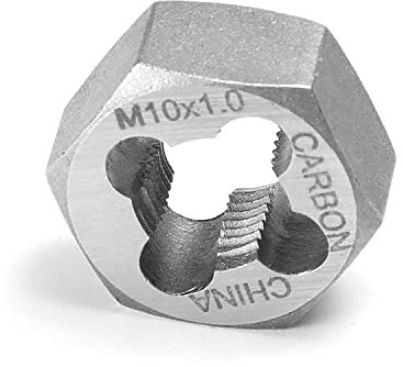 Utoolmart 1 Stück Sechskant-Umfädelschablone, M10 x 1,0 Teilung, Kohlenstoffstahl-Gewindeschneider, Sechskant-Umfädelmaschine, Sechskant-Kegelrohr-Schneideisen