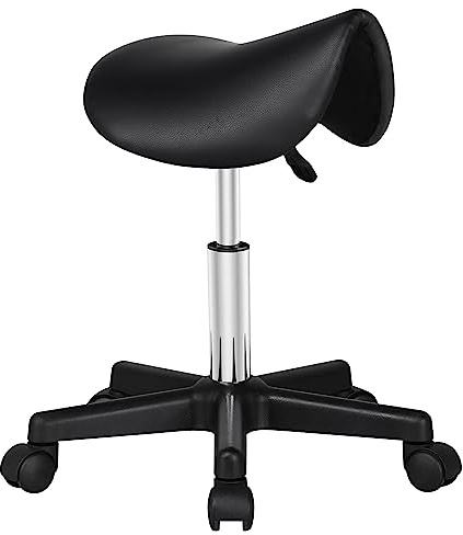 Yaheetech Saddle Stool Adjustable Rolling Salon Chair Swivel Rolling Wheels & Ergonomic for Hairdressing Massage Tattoo Spa Saddle Black