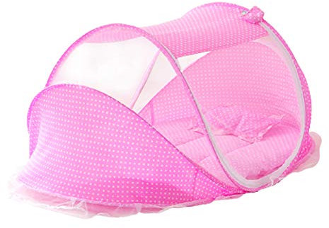 HIOD Baby Moskitonetz für 0-3 Jahre Baby Krippe Baldachin Tragbare Faltbare Bodenlose Babybett Moskito-Abdeckung,Pink