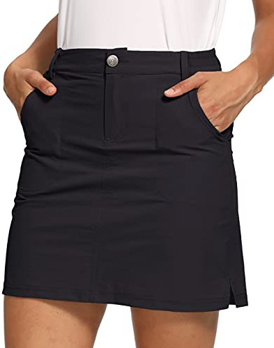 LastFor1 Dam utomhuskort, golfshorts, aktiv atletisk Skort UPF 50 vandring, ledig kjol, snabbtorkande med fickor, svart, M