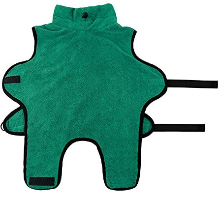 Super Saugfähig Katzen Hund Bademanteltuch mit verstellbarem Riemen & Kragen - Haustierkleidung Schnelles Trocknen Einfarbige Robe Handtuch Bademantel für Welpe Kleiner Hund Grün XS