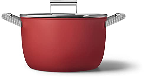 Smeg CKFC2611RDM Casserole 26cm avec couvercle rouge, antiadhésif, aluminium, base brevetée
